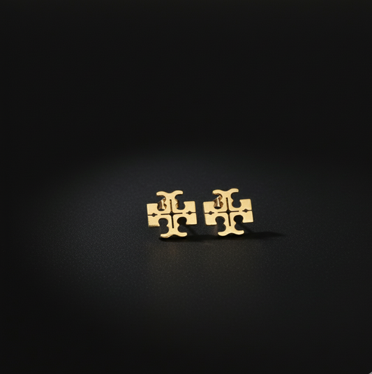 Gold Plated Tory Burch Logo Stud Earrings Stainless Steel