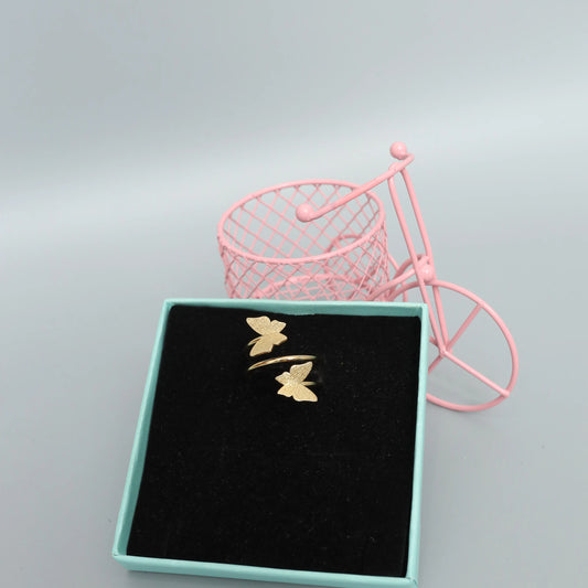 Chic Gold Toned Double Butterfly Ring