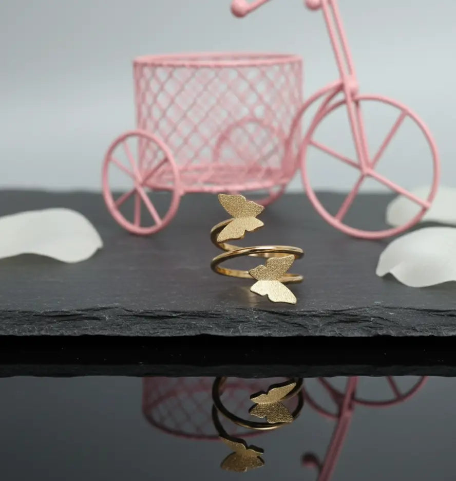 Chic Gold Toned Double Butterfly Ring