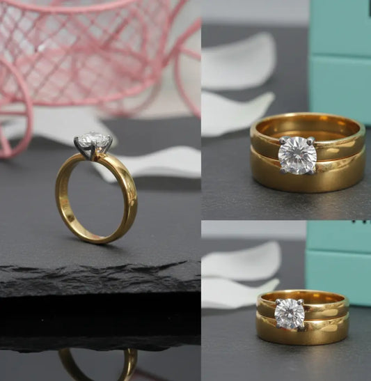 Cubic Zirconia Engagement & Wedding Gold Couple Ring