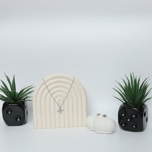 Heartbeat EKG Necklace & Stud Earring Set in Sterling Silver Stainless Steel