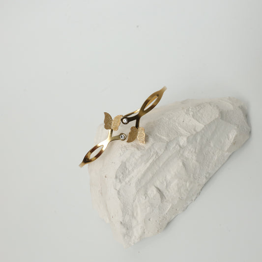 Gold Plated Butterfly Cuff Bracelet with Cubic Zirconia