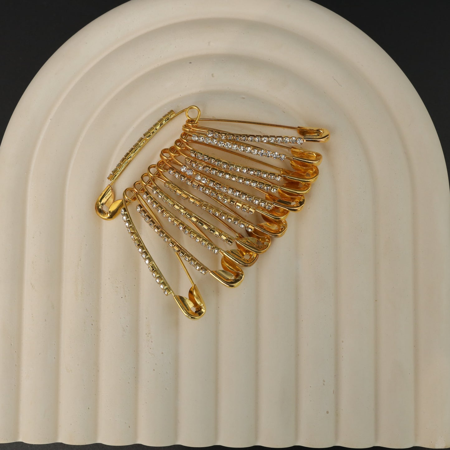 Gold Plated Rhinestone Safety Pin Brooch Set