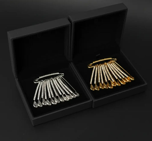 Rhinestone Safety Pin Brooch Set Stainless Steel