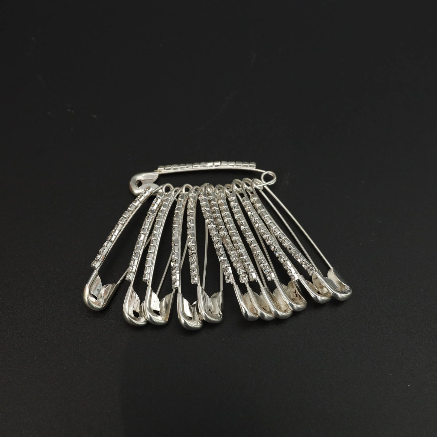 Rhinestone Safety Pin Brooch Set Stainless Steel