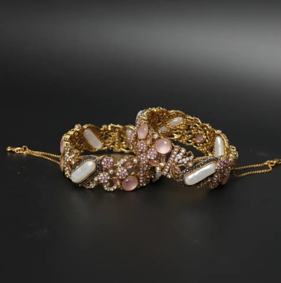 Rhinestone & Pearl Cuff Bangles Stainless