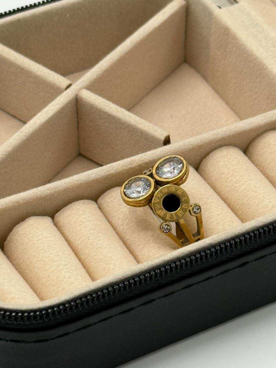 Aurora Luxe Roman Twin Diamond Ring Stainless Steel