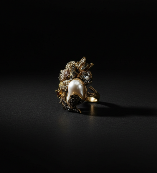 Celestial Empress Baroque Pearl & Gold Statement Adjustable ring