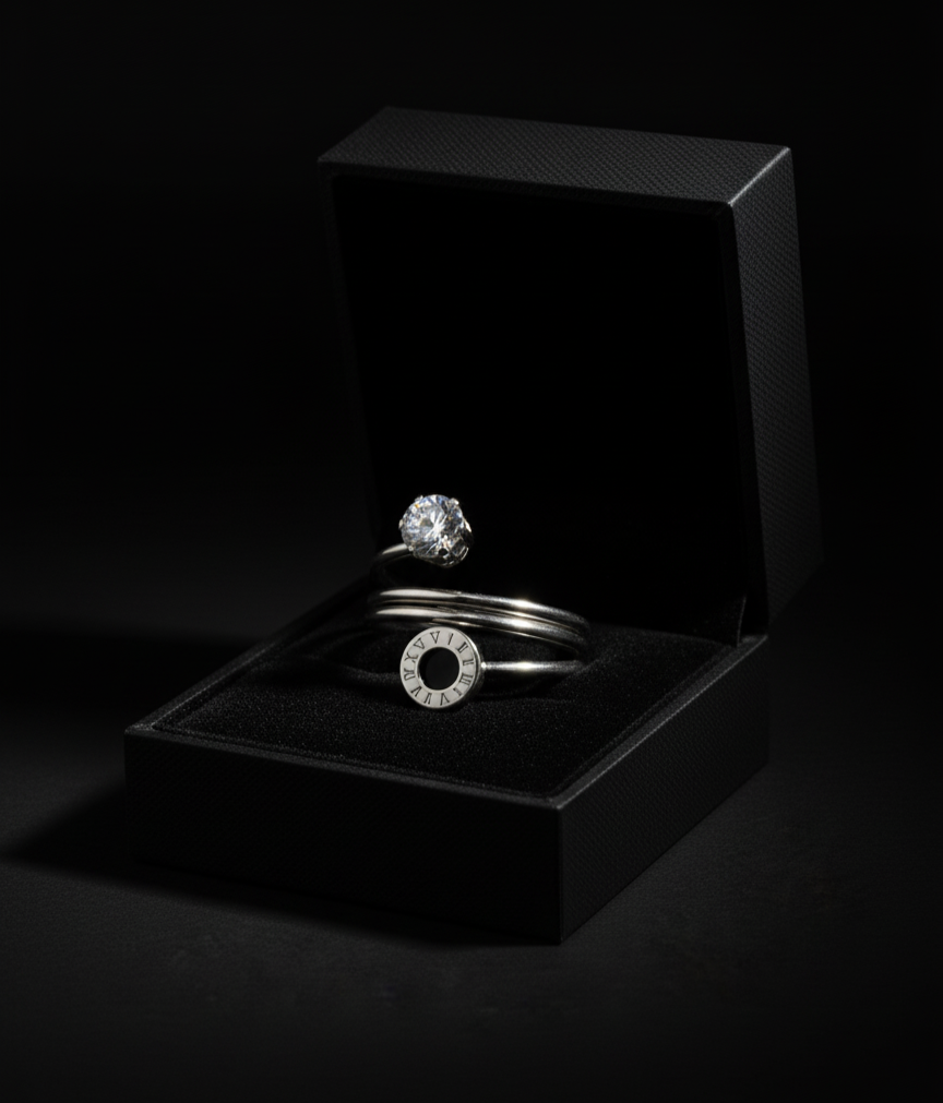 Stainless Steel Eterna Luxe Roman Solitaire Ring