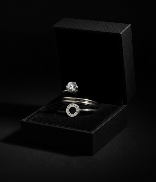 Stainless Steel Eterna Luxe Roman Solitaire Ring