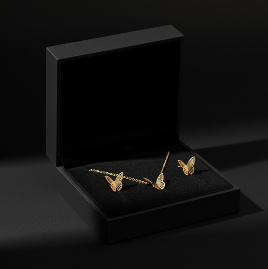 Gold Plated Butterfly Necklace & Earring Set  Stainless Steel