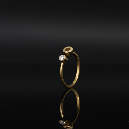 Gold Toned Open Wrap Ring - Rhinestone Solitaire and Roman Numeral Charm  Stainless Steel