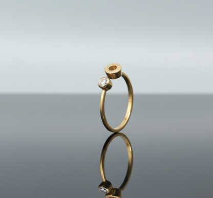 Gold Toned Open Wrap Ring - Rhinestone Solitaire and Roman Numeral Charm  Stainless Steel