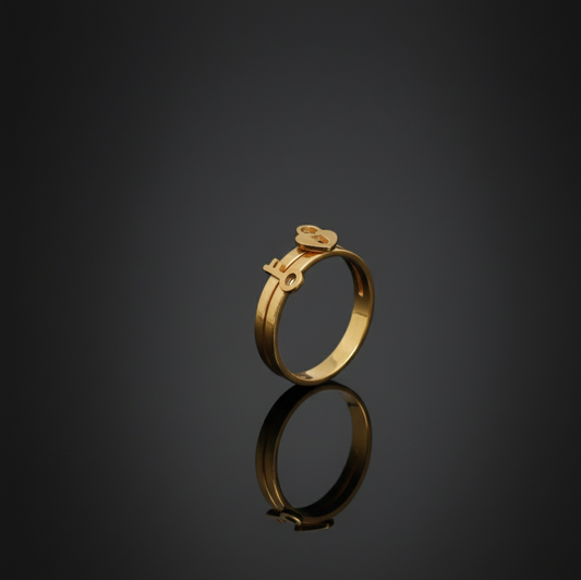 Gold Toned Heart and Key Ring - Symbolic Minimalist   Stainless Steel