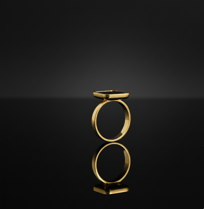 Modern Black Square Enamel Gold Toned Band Ring  Stainless Steel