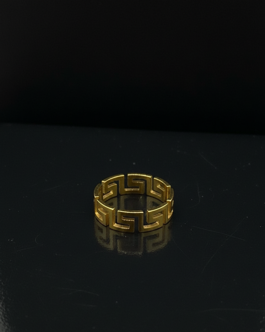 Stainless Steel Elysian Golden Maze Statement Ring
