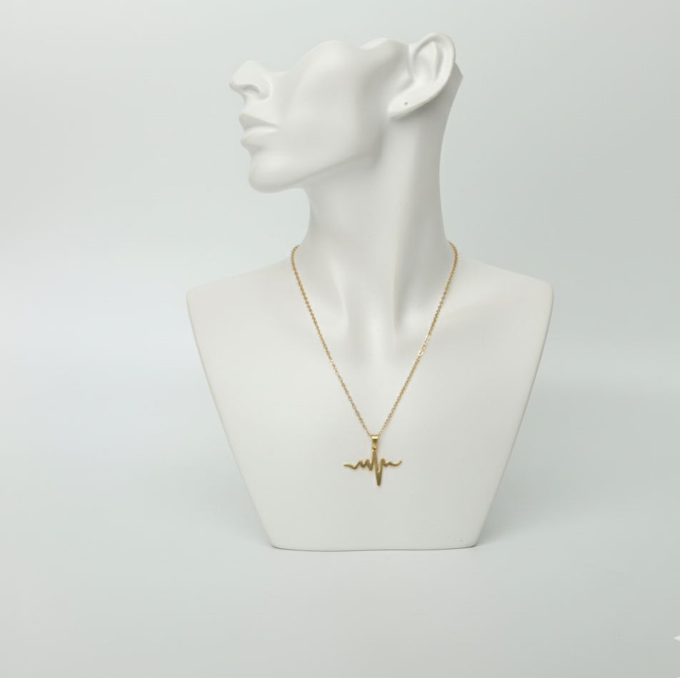Pulse of Gold – Heartbeat Pendant Necklace  Stainless Steel