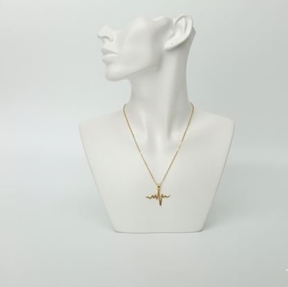 Pulse of Gold – Heartbeat Pendant Necklace  Stainless Steel