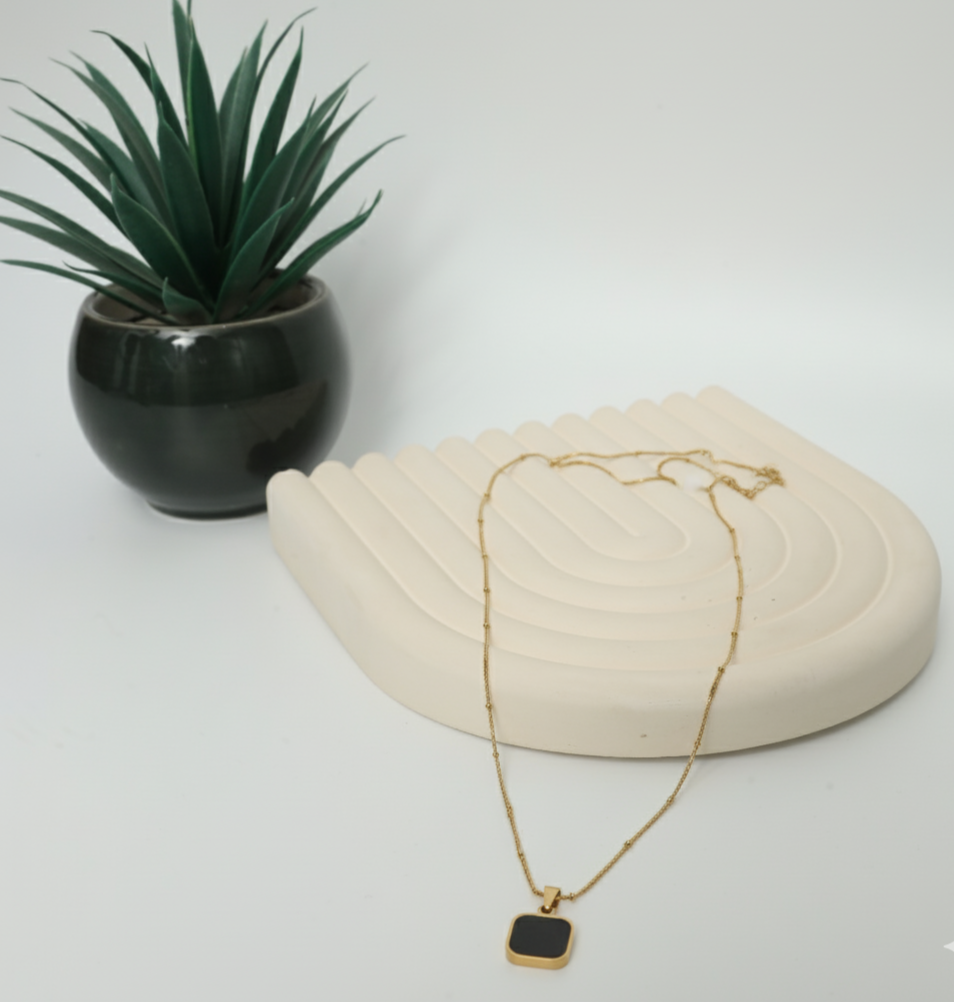 Midnight Frame – Black & Gold Pendant Necklace  Stainless Steel