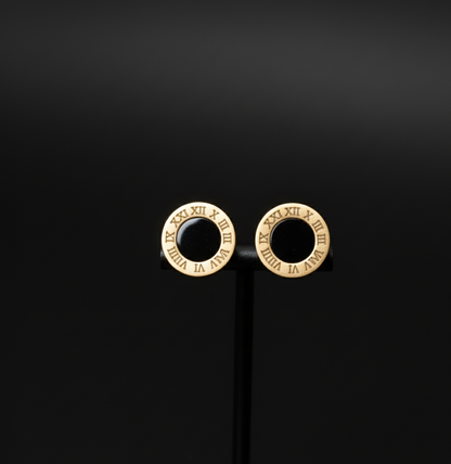 Gold Plated Black Enamel Stud Earrings  Stainless Steel