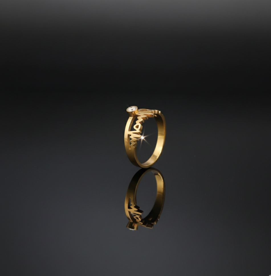 Heartbeat Ring with Diamond-Style Cubic Zirconia - Trendy Gold Toned Statement Piece  Stainless Steel