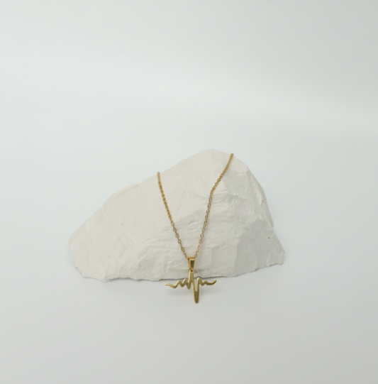 Pulse of Gold – Heartbeat Pendant Necklace  Stainless Steel