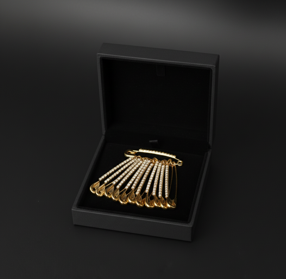 Gold Plated Rhinestone Safety Pin Brooch Set