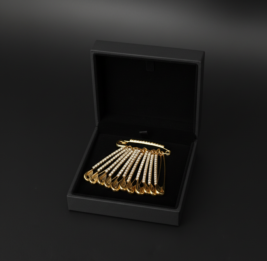 Gold Plated Rhinestone Safety Pin Brooch Set