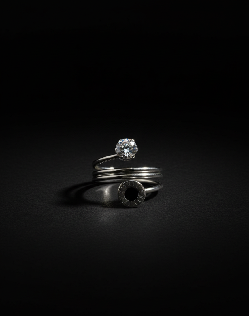 Stainless Steel Eterna Luxe Roman Solitaire Ring