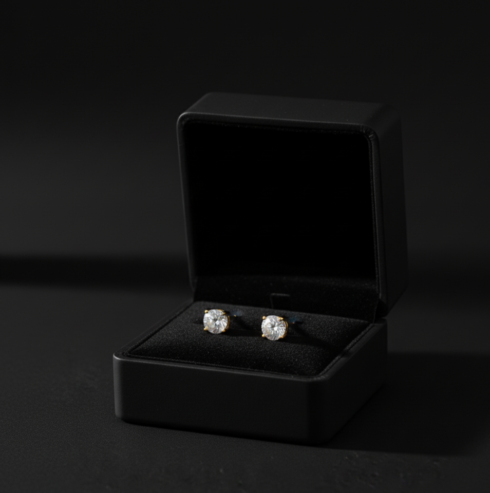 Golden Glow Diamond Studs  Luxe Radiance Earrings  Aurora Spark Studs  Stainless Steel