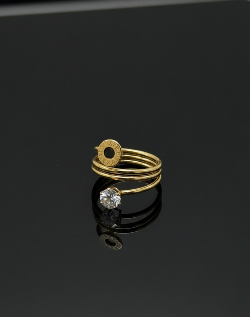 Stainless Steel Golden Eterna Roman Solitaire Ring