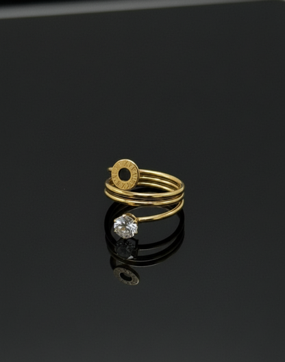 Stainless Steel Golden Eterna Roman Solitaire Ring