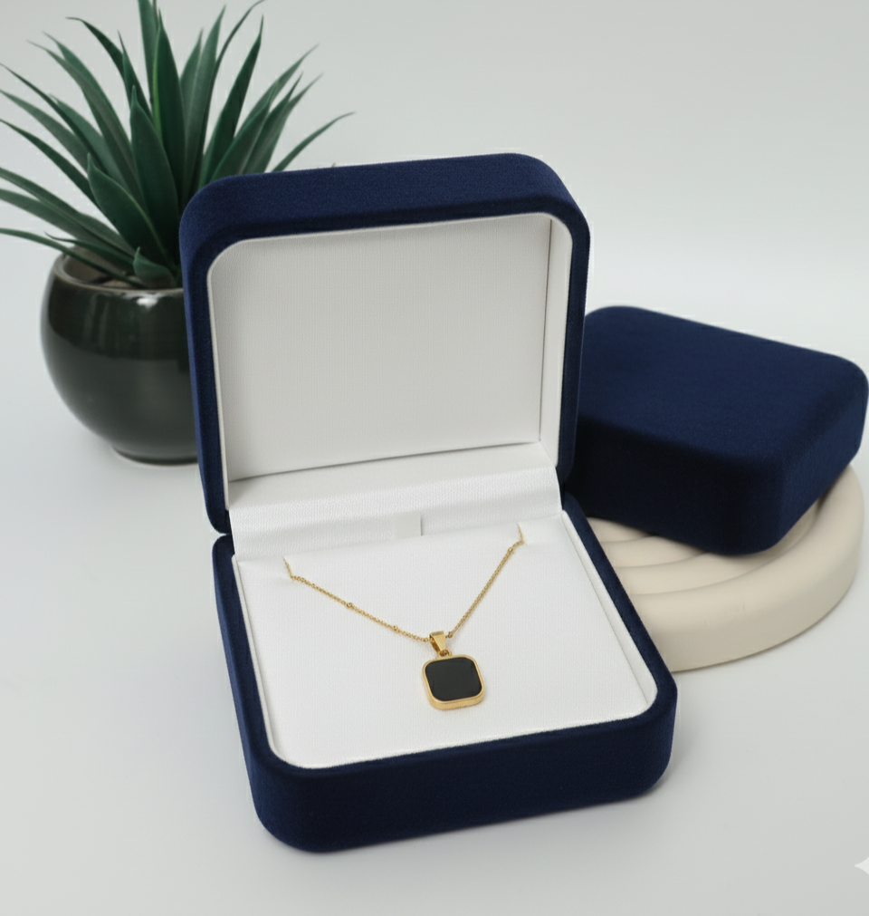 Midnight Frame – Black & Gold Pendant Necklace  Stainless Steel