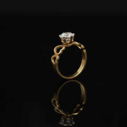 Gold Toned Solitaire Ring with Heart Detail Band  Stainless Steel