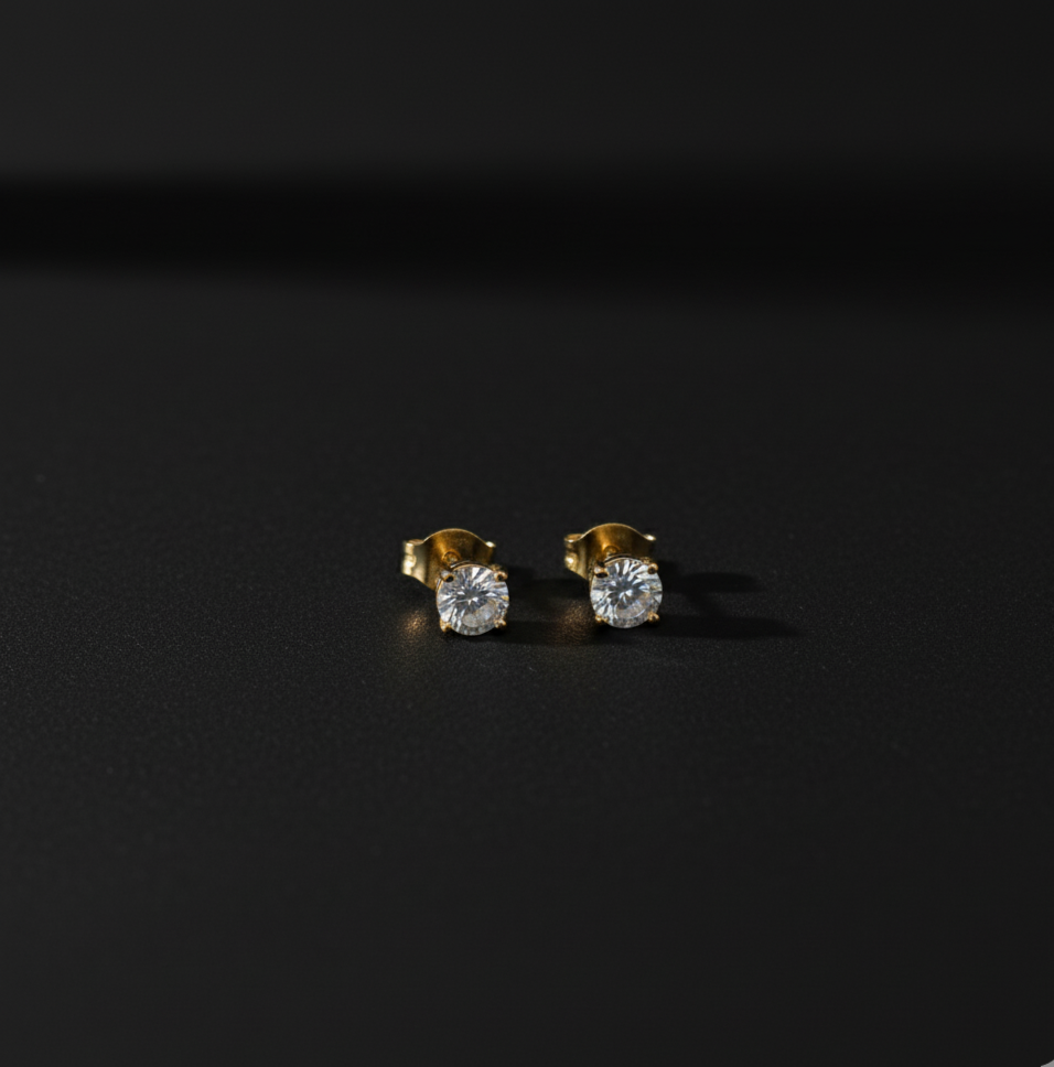 Golden Glow Diamond Studs  Luxe Radiance Earrings  Aurora Spark Studs  Stainless Steel