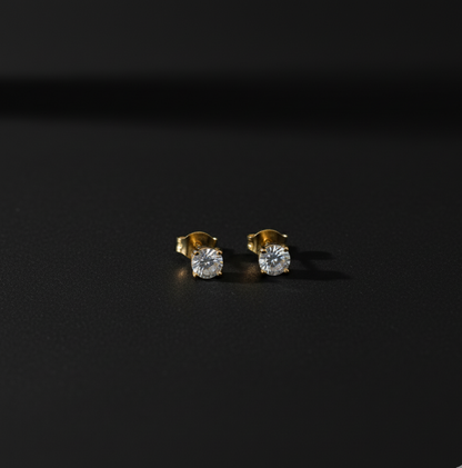 Golden Glow Diamond Studs  Luxe Radiance Earrings  Aurora Spark Studs  Stainless Steel