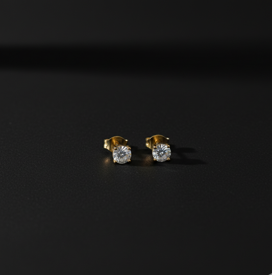 Golden Glow Diamond Studs  Luxe Radiance Earrings  Aurora Spark Studs  Stainless Steel