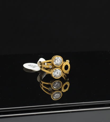 Aurora Luxe Roman Twin Diamond Ring  Stainless Steel