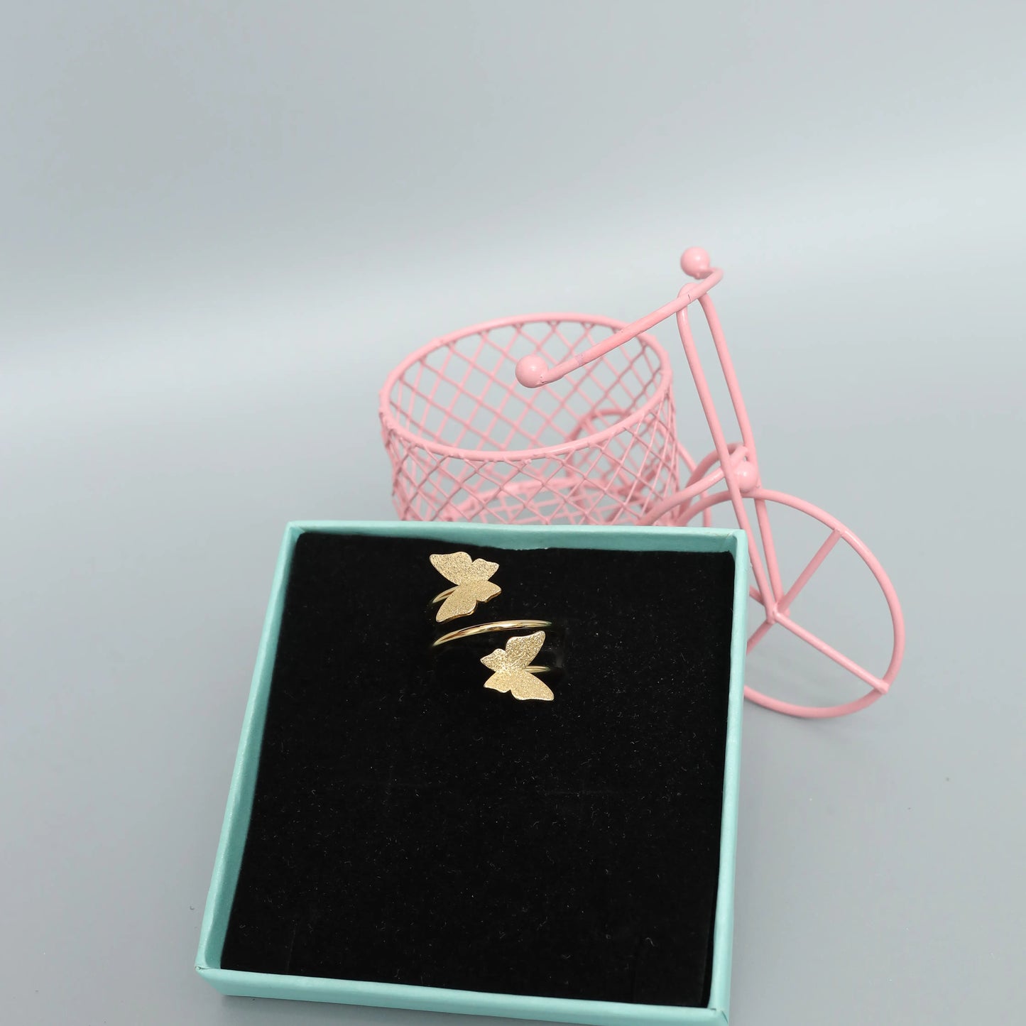 Chic Gold Toned Double Butterfly Ring