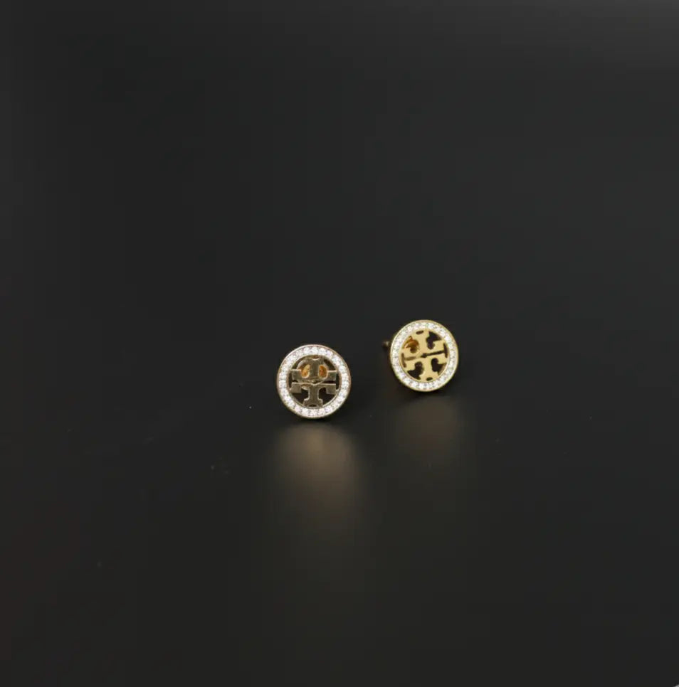 Classic Gold Stud Earrings with Cubic Zirconia Stainless Steel