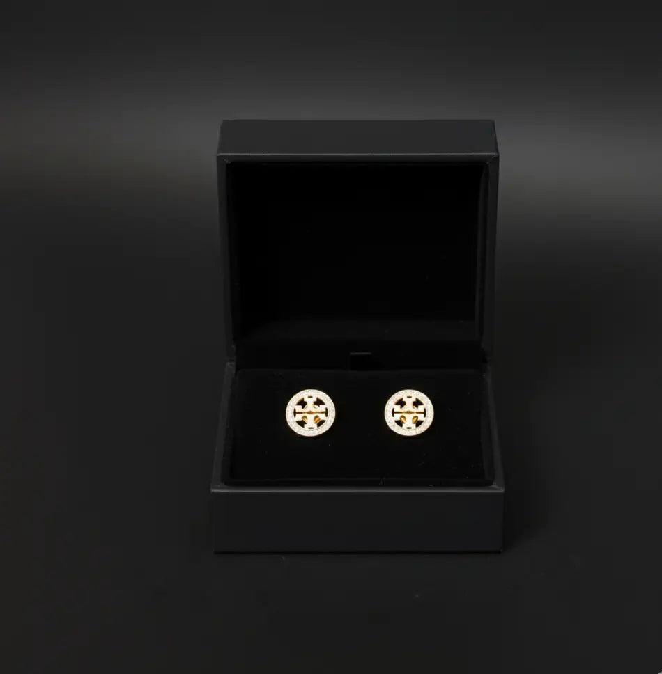 Classic Gold Stud Earrings with Cubic Zirconia Stainless Steel