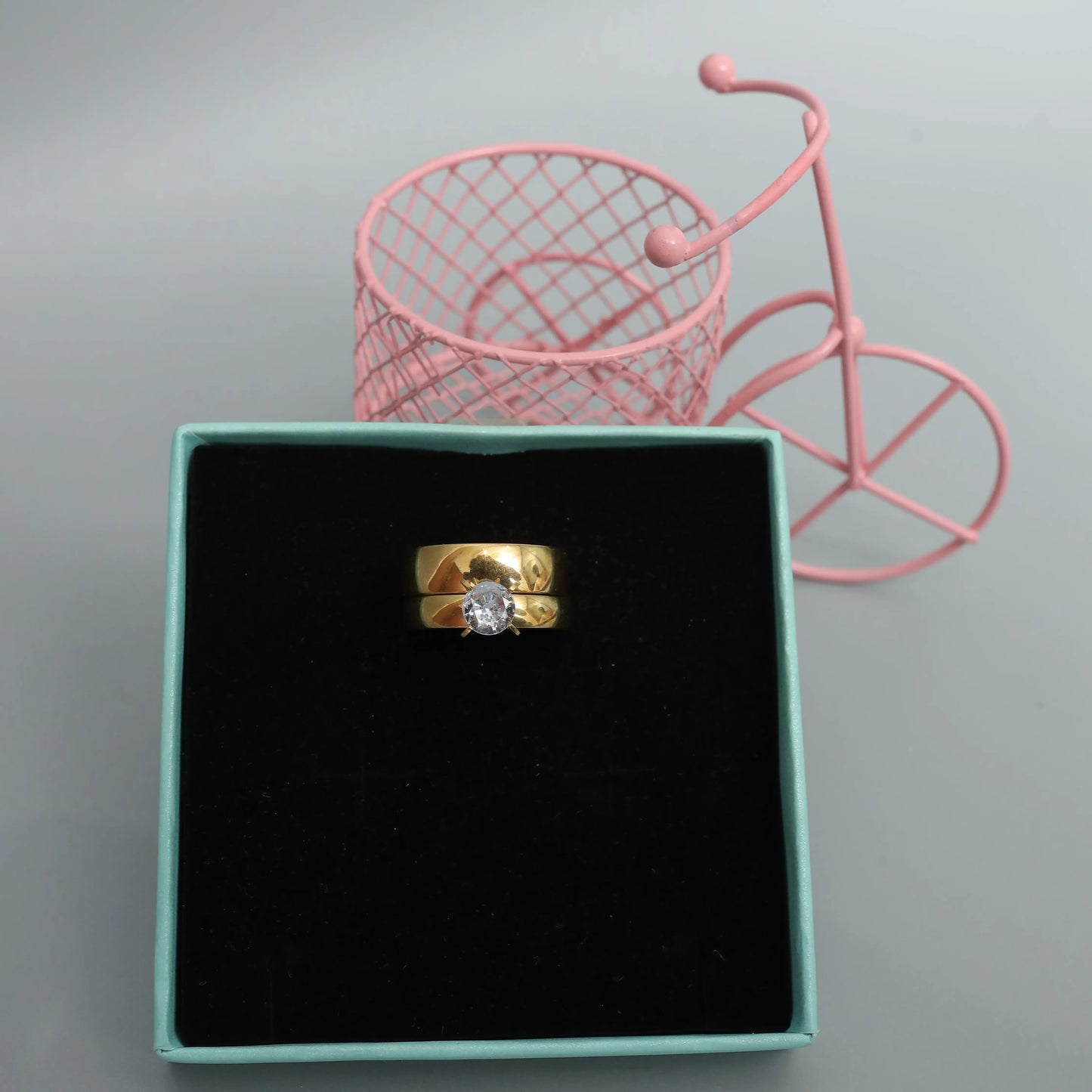 Cubic Zirconia Engagement & Wedding Gold Couple Ring