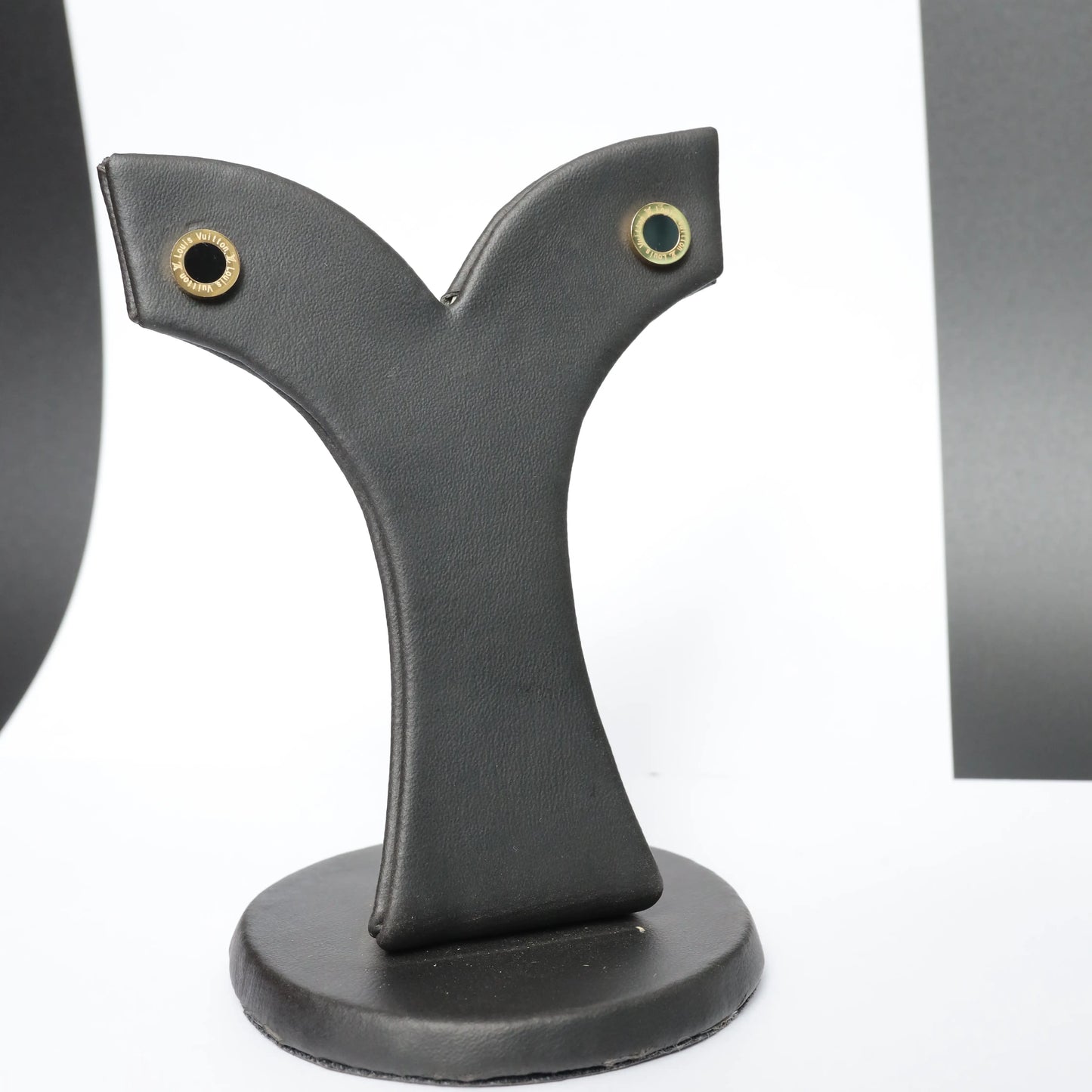 Gold Plated Black Enamel Stud Earrings Stainless Steel