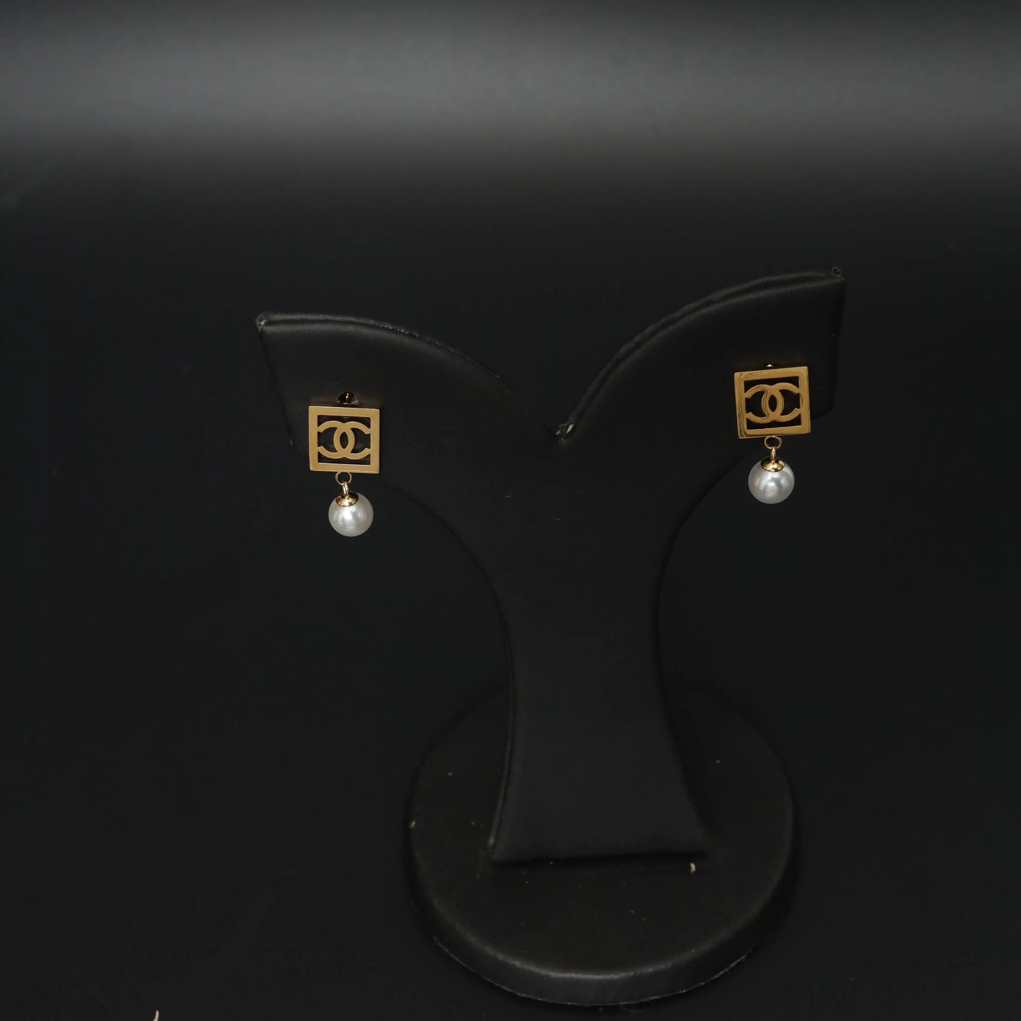 Gold Plated Square & Pearl Drop Earrings Stainless Steel