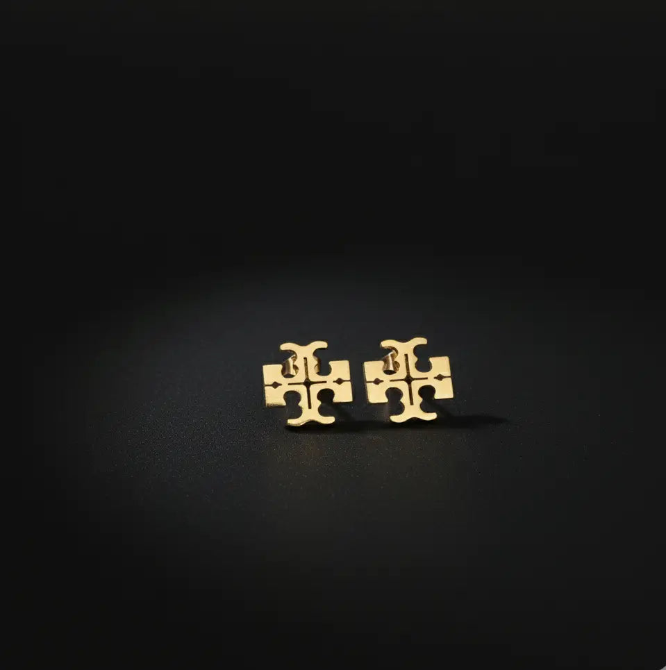 Gold Plated Tory Burch Logo Stud Earrings Stainless Steel