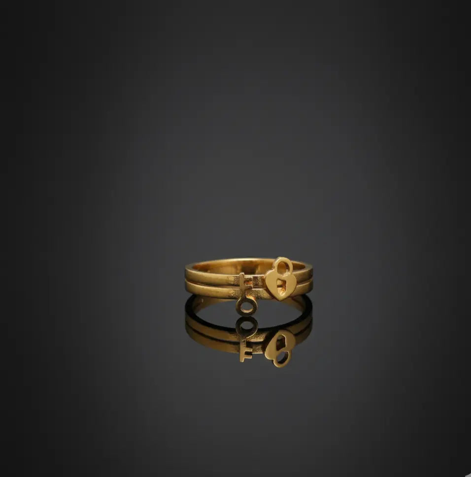 Gold Toned Heart and Key Ring