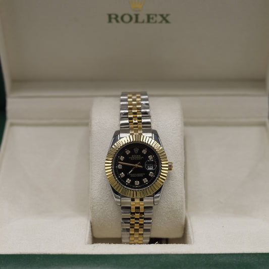 Women's Rolex Datejust Gold & Steel Fluted Bezel Diamond Watch