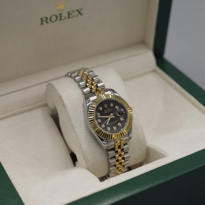 Women's Rolex Datejust Gold & Steel Fluted Bezel Diamond Watch