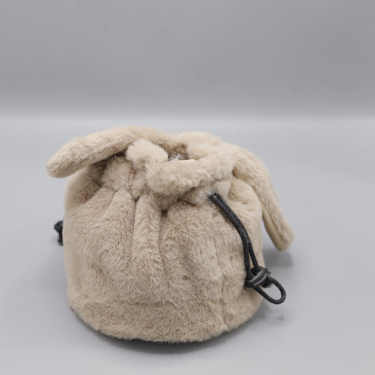 Faux Fur Drawstring Bucket Bag with Ears