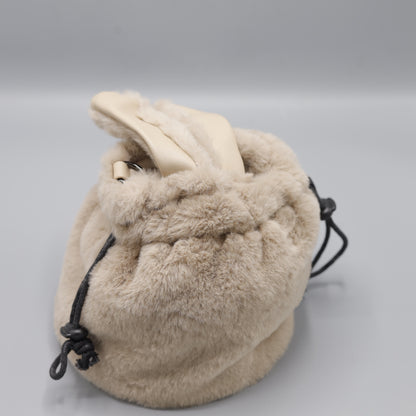 Faux Fur Drawstring Bucket Bag with Ears